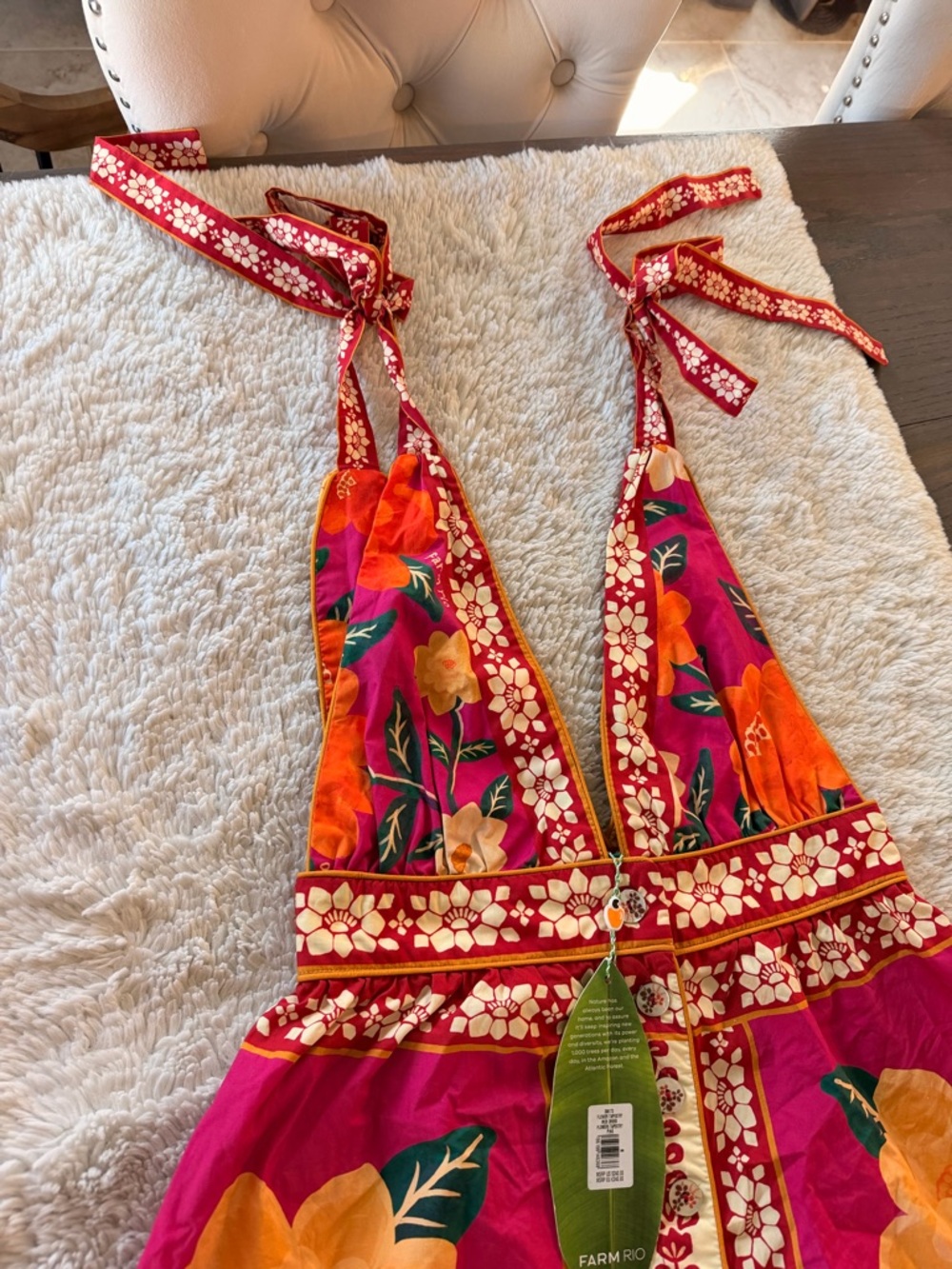 FARM Rio Hot Pink Maxi Dress with Orange & Yellow Floral Print - Picture 3 of 5